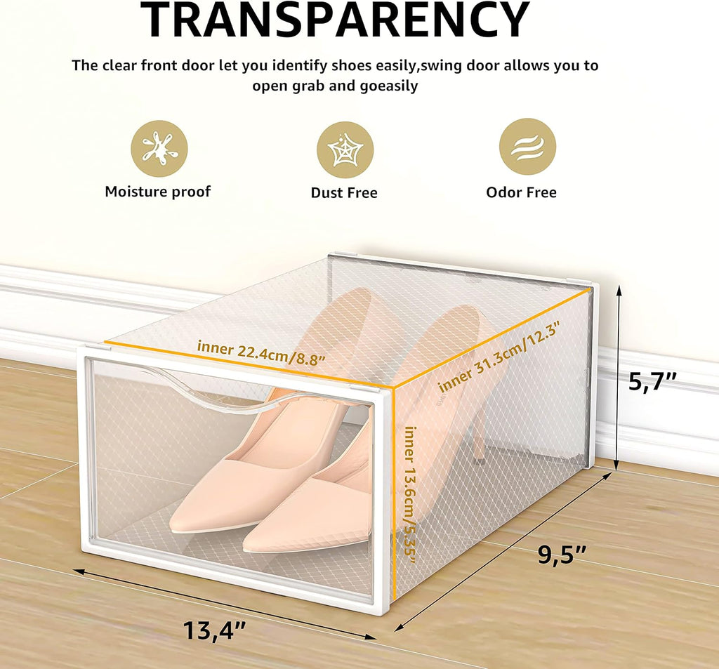10 Pack Shoe Storage Boxes, Clear Plastic Stackable Shoe Organizer Bin ...