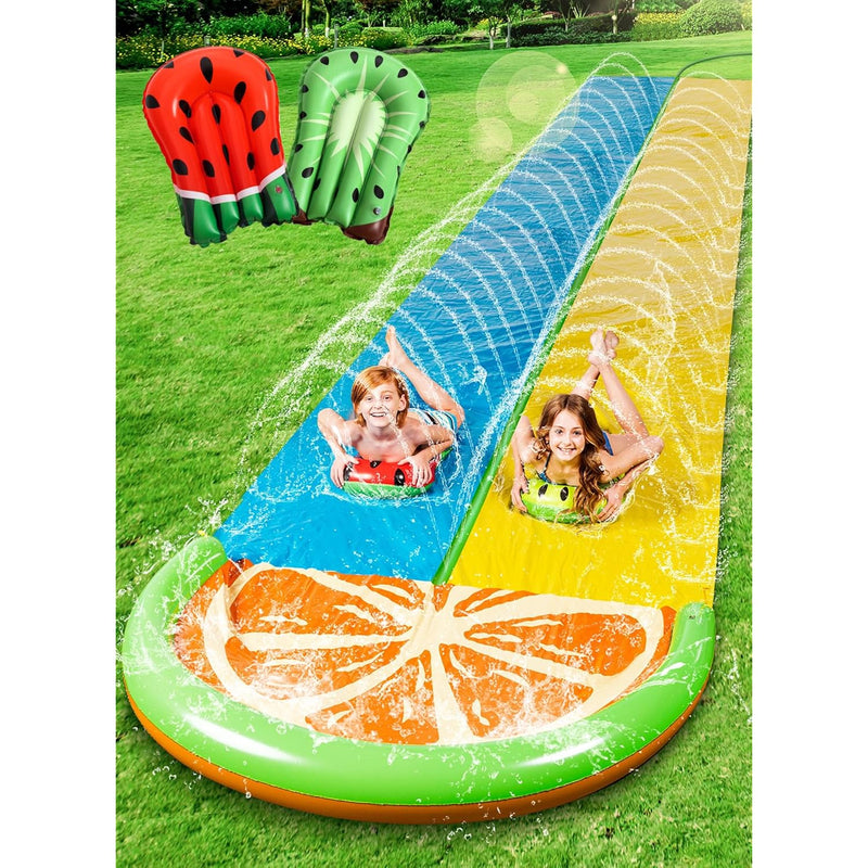 Sloosh 22.5ft Double Water Slides with 2 Body Boards Backyard Outdoor Slip