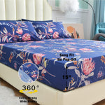 Navy Blue Floral Print Sheet Set Queen, Botanical Soft Microfiber Bedding Sheets Extra Deep Pocket 4 Piece