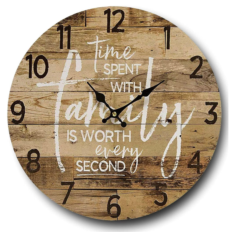 Round Farmhouse Wall Clock - 13 Inch โ Decorative Wood Style Quartz Battery Op