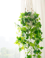 Fake Hanging Plants Artificial Decor Macrame Hanger with Artificial Vines in Pots Greenery for Wall Ceiling Bedroom Bathroom Indoor Home Decor, 1 Pack