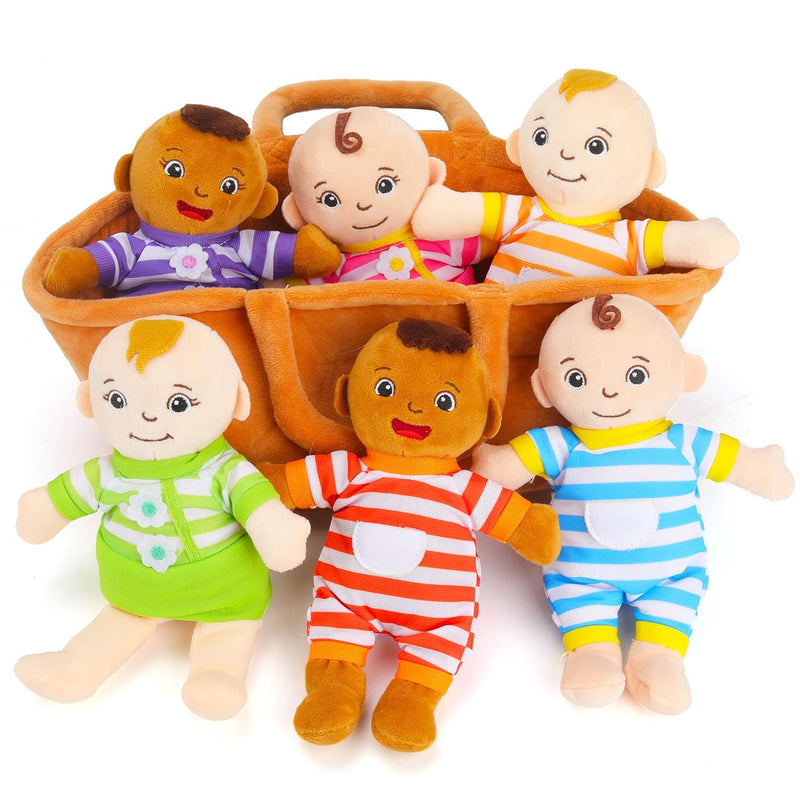 Basket Of Babies Plush Dolls, 8" Plush Diversity Baby Dolls 6 Piece Set Int