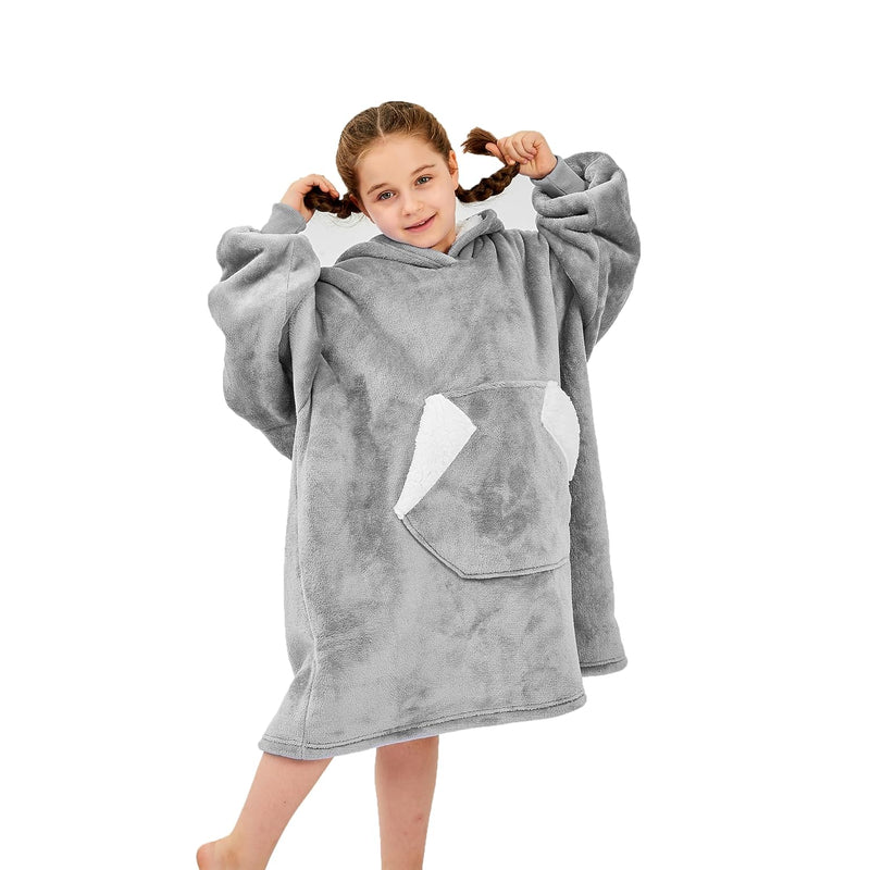 Wearable Blanket Hoodie For Kids, Sherpa Oversized Sweatshirt Blanket Flannel
