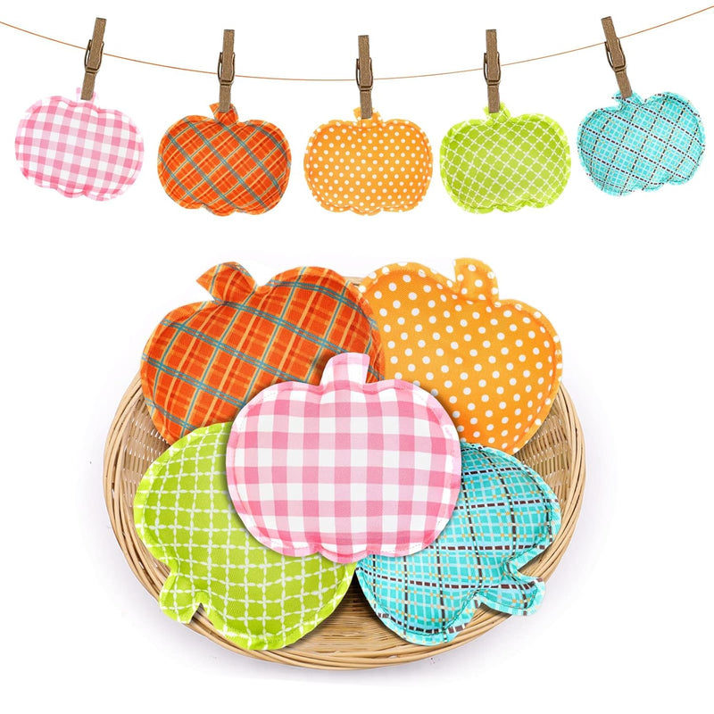 5Pcs Stuffed Fabric Pumpkins Fall Tiered Tray Decor Halloween Bowl Filler Buff