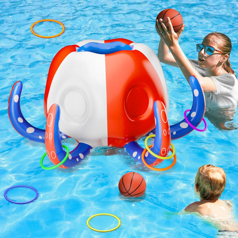 iPlay, iLearn Kids Pool Toys, 2-in-1 Inflatable Octopus Water Pool Game,Tod