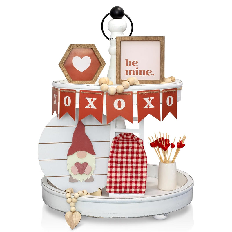 Beautiful Tiered Tray Decor Set For Valentines Day - Interchangeable All Seaso