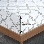 100% Organic Cotton Full Sheets Set 4-Piece Pure Percale Long Staple Bedding Breathable Fits Mattress Upto 15" Deep - Trellis Silver