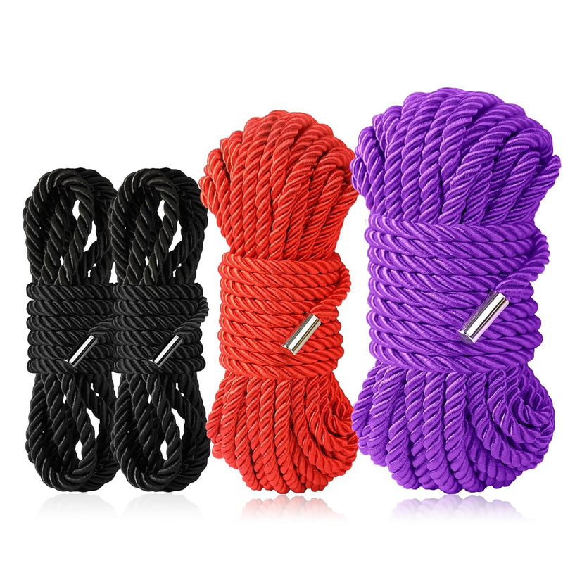 Bdsm Shibari Sex Bondage Restraint Rope - Soft Tie-Ups For Women, Long Restraining Multipurpose Sex Restraints, Adult Sex Toys For Women, Men & Couples (2X8Ft Black+16Ft Red+32Ft Purple)