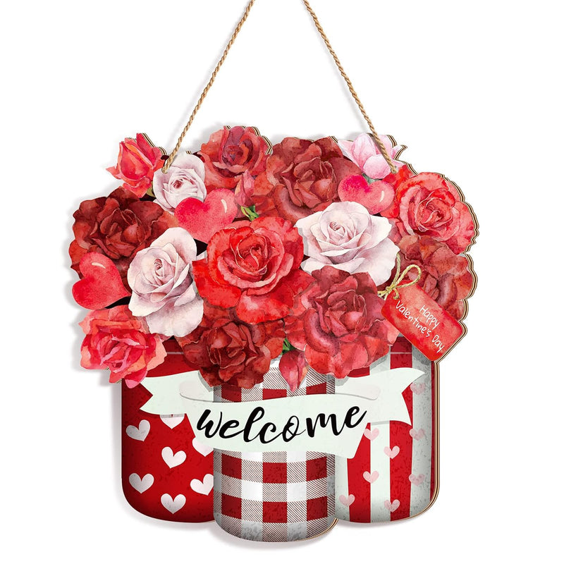 Valentine'S Day Roses Red Wood Sign Spring Front Door Decor Valentine'S Wood H