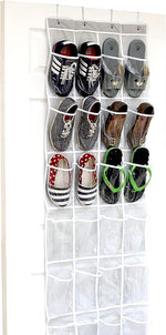 24 Pockets - Crystal Clear Over The Door Hanging Shoe Organizer, Gray (64'' x 19'')