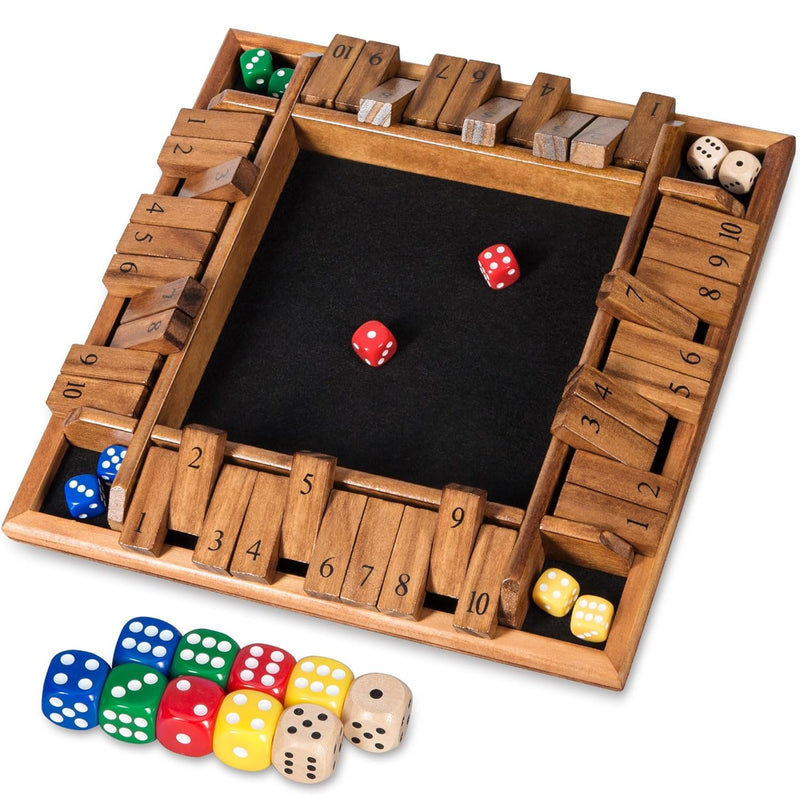 12'' Wooden Shut The Box Dice Game 1 2 3 4 Players Family Traditional Board