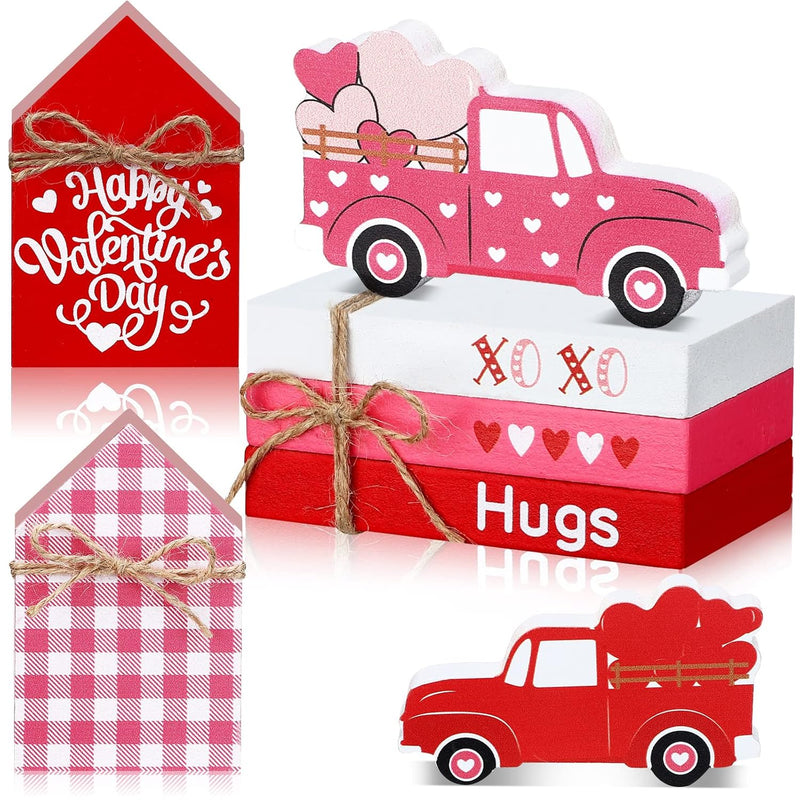 5 Pieces Valentine'S Day Tiered Tray Decorations 3 Faux Books Bundle With Twin