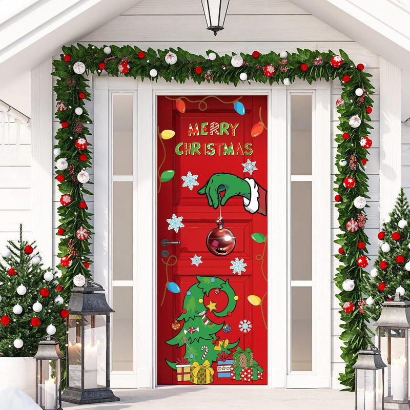 Anydesign 8 Sheets Christmas Door Stickers Decor Christmas Tree Funny Cartoon