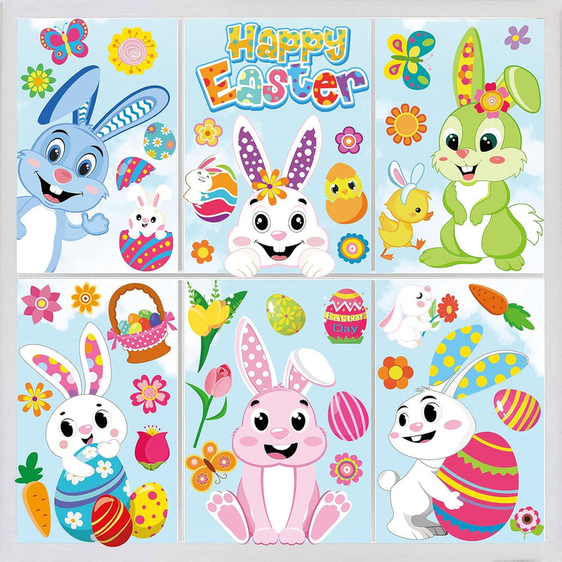 9 Sheet Easter Bunny Window Clings Cute Easter Eggs Chick Carrot Window Decals