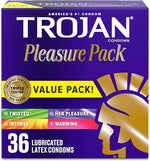 Assorted Lubricated Condoms Pleasure Pack, 36 Count Value Pack for Enhanced Sensation