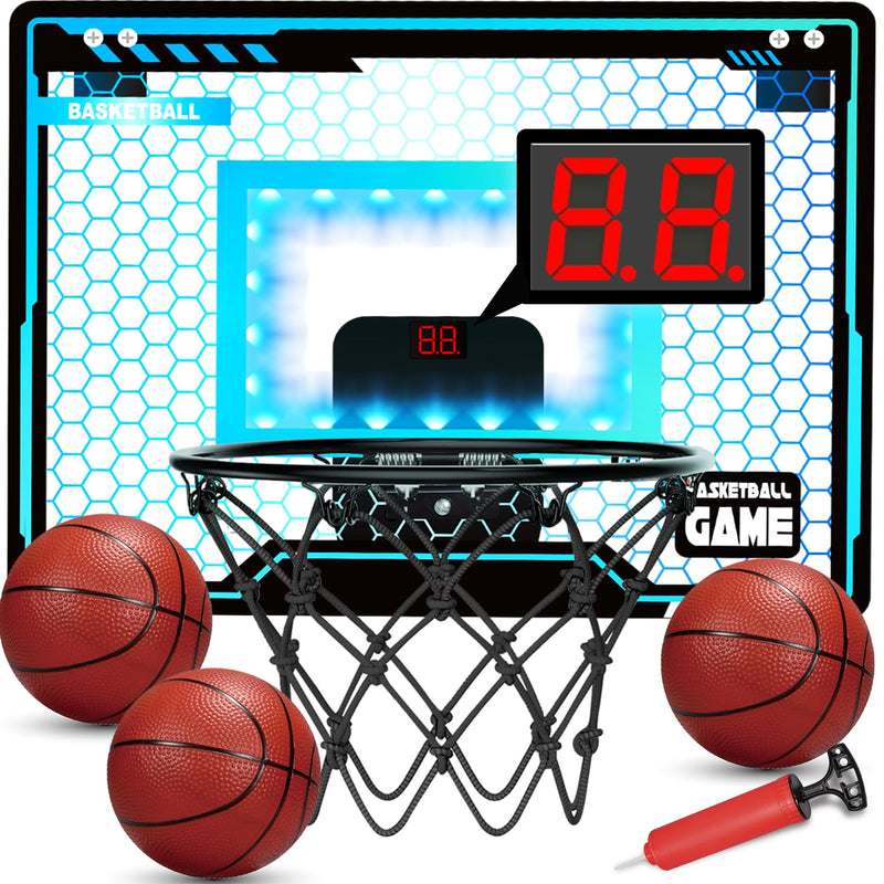 Mini Basketball Hoop Indoor For Kids, Basketball Hoop Over The Door With Led L