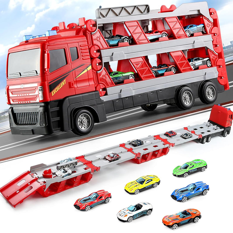 Mega Hauler Truck With Ejection Race Track, Boys Toys Age 4 6, Toddler Toy Tru