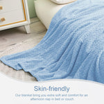 Large Flannel Fleece Throw Blanket, 50X70 Inches Soft Jacquard Weave Leaves Pattern Blanket For Couch, Cozy, Warm, Lightweight And Decorative Baby Blue Blanket