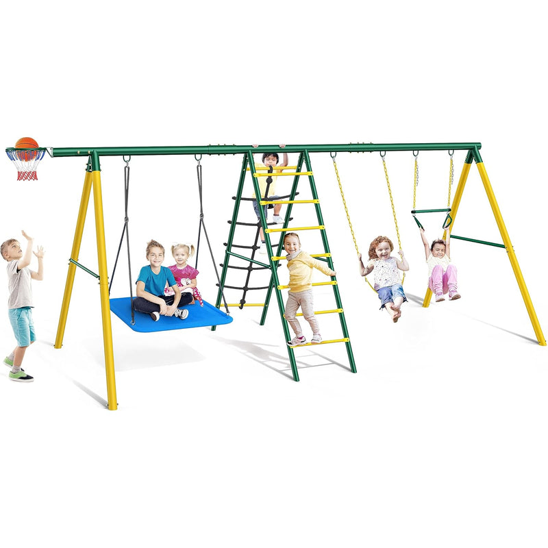 Swing Sets For Backyard, 6 In 1 Swing Sets,Heavy Duty Metal Swing Sets For