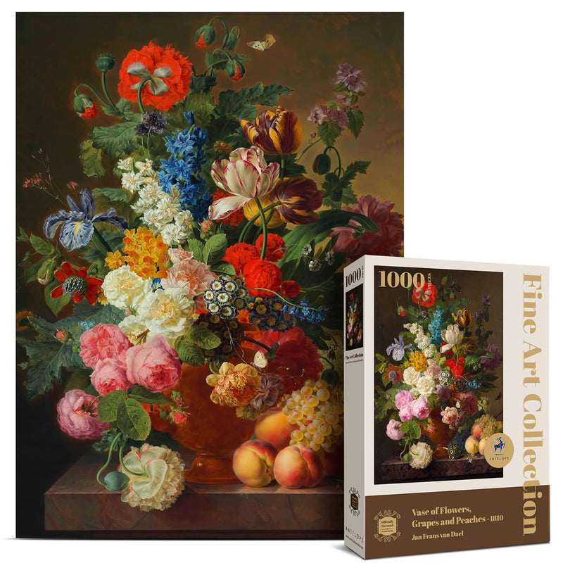1000 Piece Puzzles For Adults Vase Flower Grapes Peaches Jigsaw Puzzle 1000