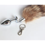 Real Fox Fur Tail Stainless Steel Anal Plug Set - Sensual Adult Toy & Cosplay Accessory (Raccoon, Medium Plug)