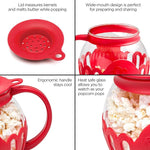 Patented Micro-Pop Microwave Popcorn Popper with Temperature Safe Glass, 3-in-1 Lid Measures Kernels and Melts Butter, Made Without BPA, Dishwasher Safe, 3-Quart, Red