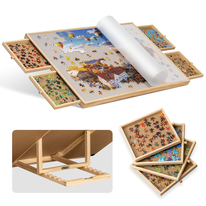 Becko US 1000-Pc Tilting Jigsaw Puzzle Board with 4 Colorful Drawers & Cove
