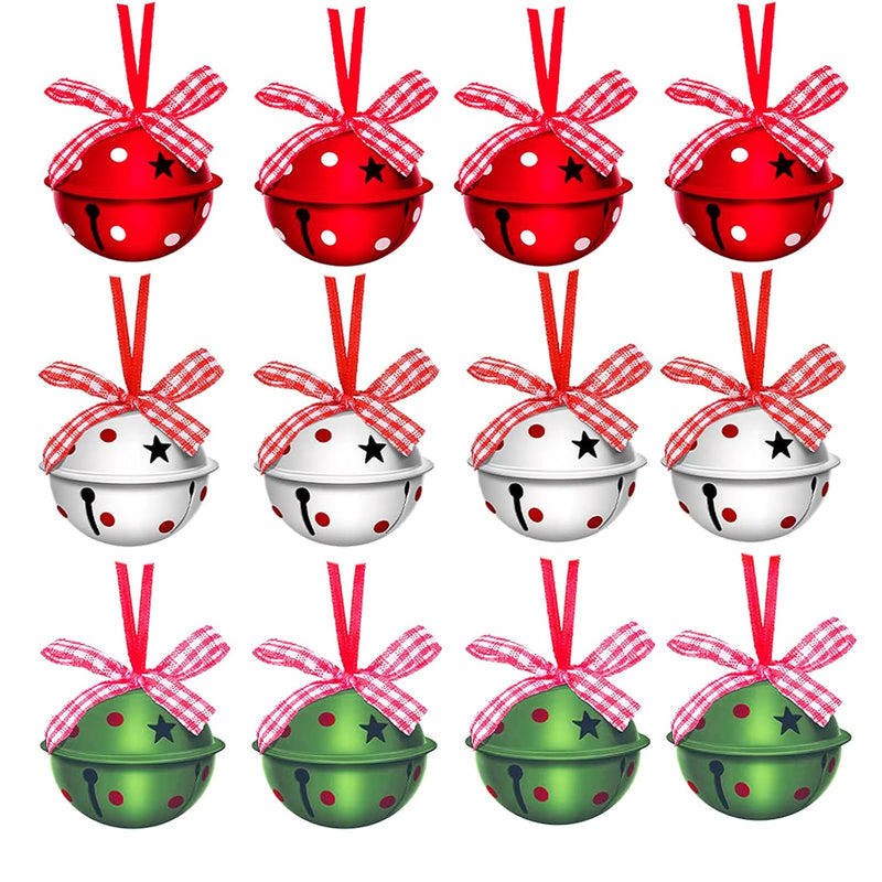 Christmas Jingle Bells 2" Star Cutouts Metal Decorative Bells With Ribbons For
