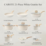 21Pcs Pots and Pans Set, Nonstick Cookware Sets, White Granite Induction Cookware Non Stick Cooking Set w/Frying Pans & Saucepans(PFOS, PFOA Free)
