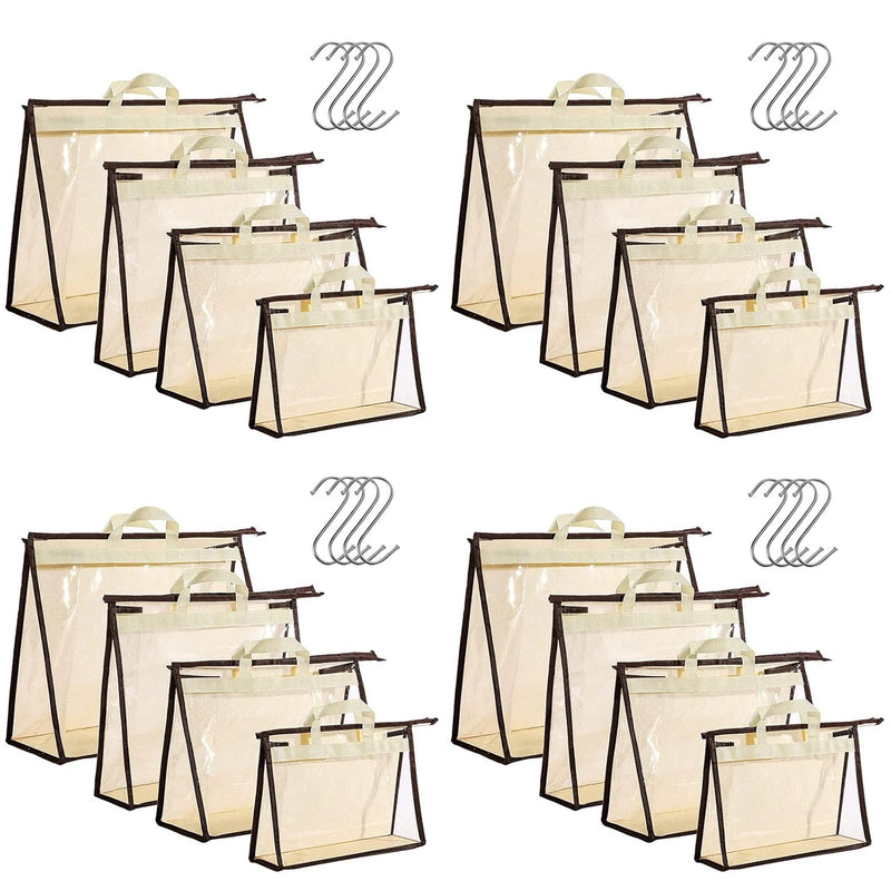 16 Pack Clear Handbag Storage Organizer And 16 Stainless Steel S-Hooks Anti-Dust