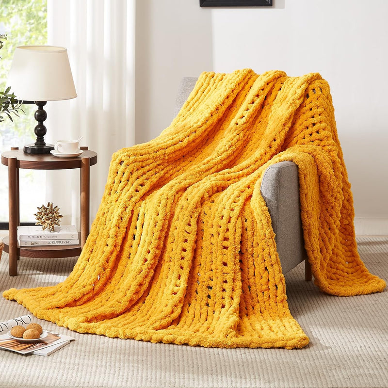 Chunky Knit Blanket Throw - Soft Chunky Throw Blanket 60X80: 100% Hand Kintted