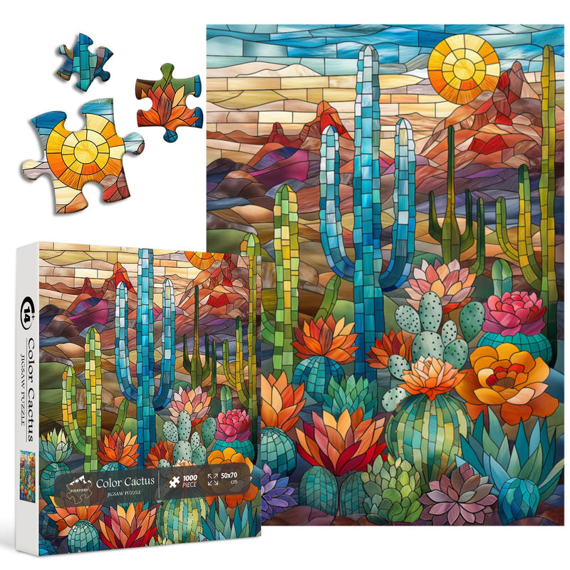 Cactus Puzzles For Adults 1000 Pieces And Up, Stained Glass Puzzle Includin