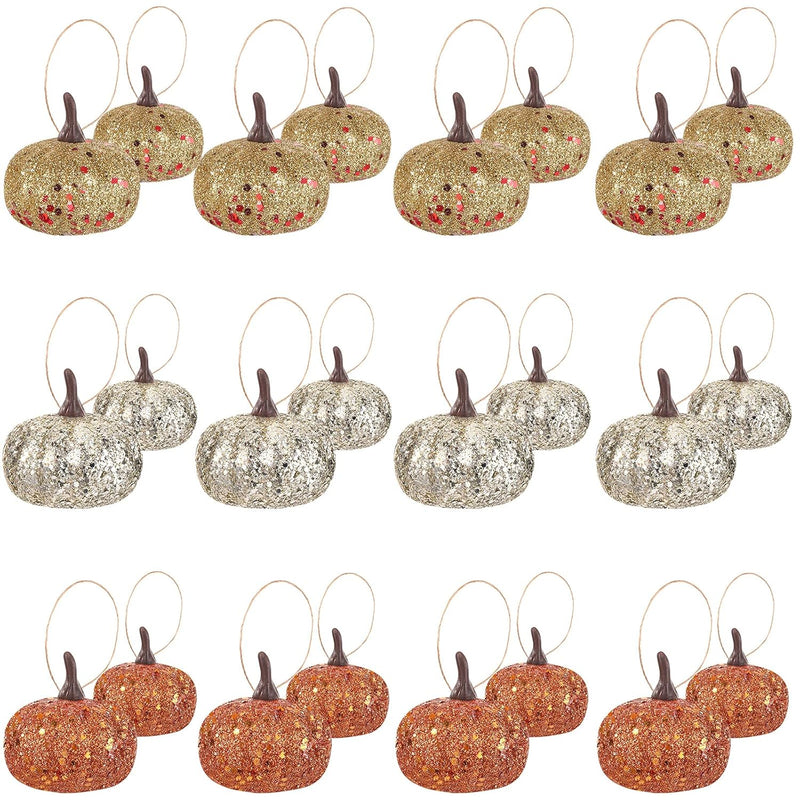 24 Pcs Artificial Glitter Pumpkin Mini Foam Pumpkin Hanging Ornaments Realisti