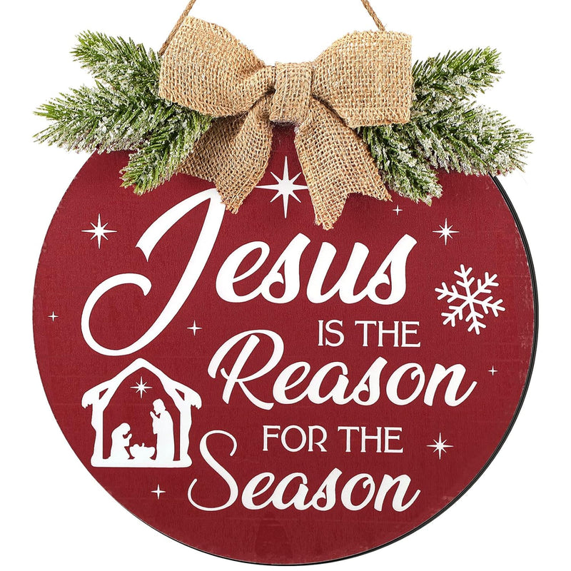 Christmas Wreath Wall Sign Front Door Decor Nativity Jesus Is The Reason For T