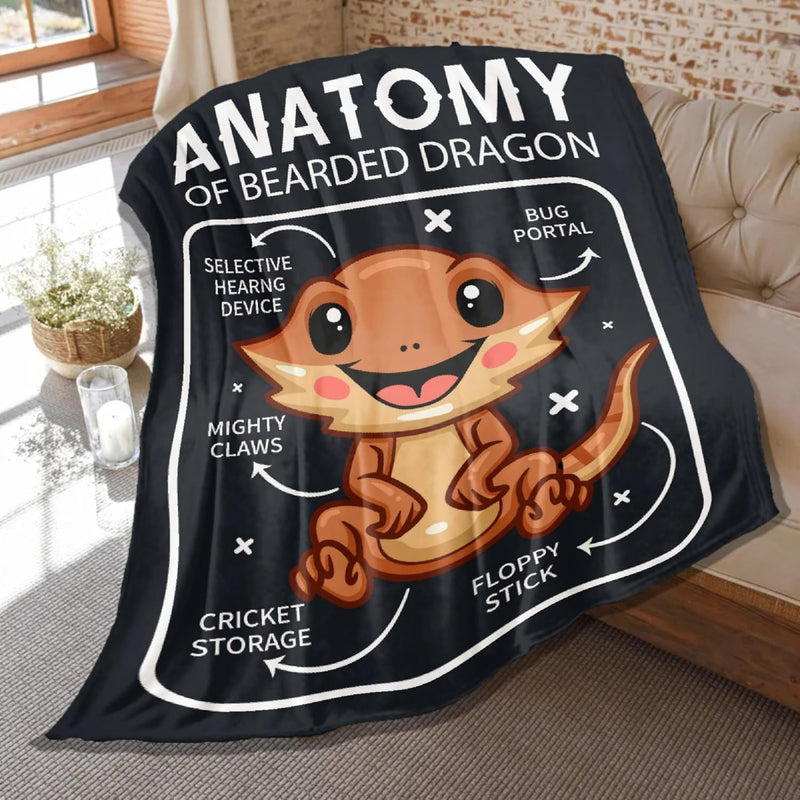 Bearded Dragon Throw Blanket, Reptiles Gifts For Kids, Soft Flannel Anatomy Of