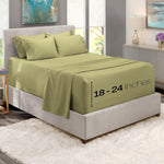 Extra Deep Pocket Sheets - Fits Mattress 18-24 Inches Deep - Extra Deep Pocket King Size Sheets Sets - 6 Piece King Size Sheets - King Sheets Deep Pocket - Sage Sheets