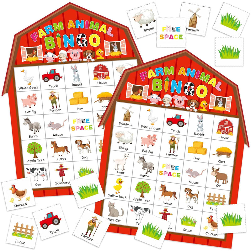 35 Pcs Farm Party Bingo Game Farm Animals Game 24 Players Barnyard Birthday