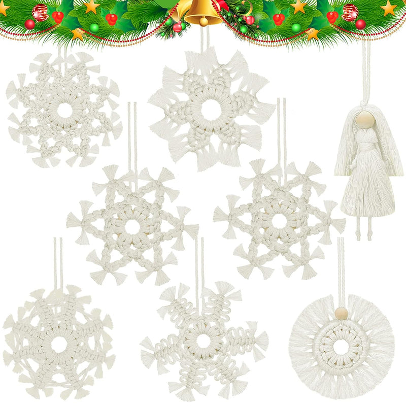 8 Pieces Macrame Ornaments Snowflake Macrame Decor Fairy Macrame Ornaments Han