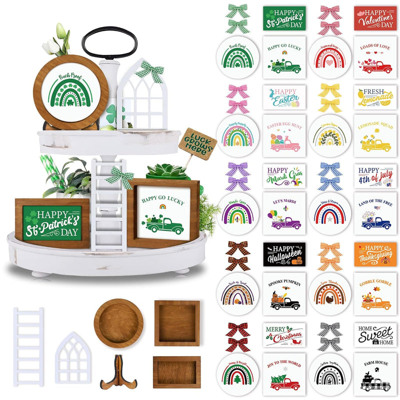 Farmhouse Year Round Tiered Tray Decor Set For St. Patrick'S Day, Easter, Vale