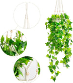 Fake Hanging Plants Artificial Decor Macrame Hanger with Artificial Vines in Pots Greenery for Wall Ceiling Bedroom Bathroom Indoor Home Decor, 1 Pack