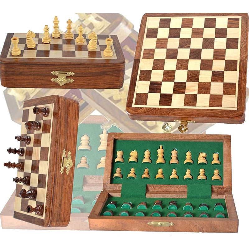 Chess Bazar Magnetic Travel Pocket Chess Set Staunton 7 X 7 Inch Folding Ga