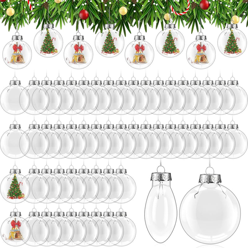 60 Pieces Clear Flat Ball Christmas Ornaments Plastic Fillable Hanging Ornamen