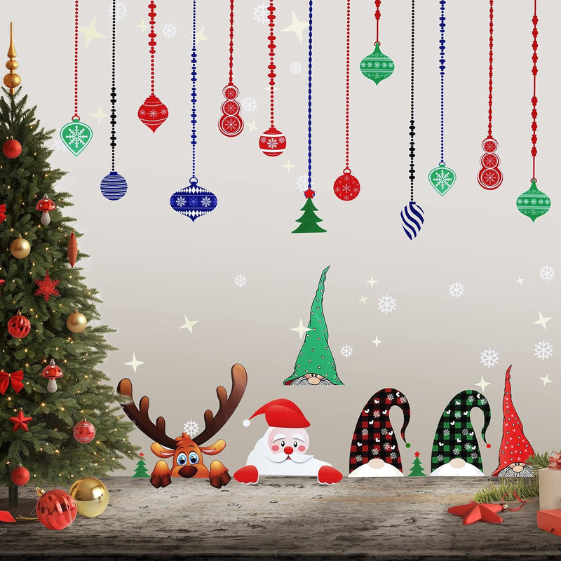 8 Sheets Christmas Wall Decals Stickers Xmas Window Decals Peeking Gnomes Rein