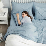 King Size Comforter Set - Bedding Set King 7 Pieces, Pintuck Bed In A Bag Light Blue Bed Set With Comforter, Sheets, Pillowcases & Shams