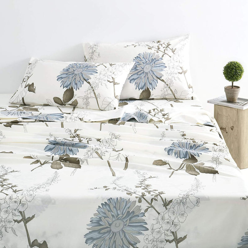 - King Size Bed Sheets, 100% Cotton Bedding, 4-Piece Fitted Flat Sheet Set, De