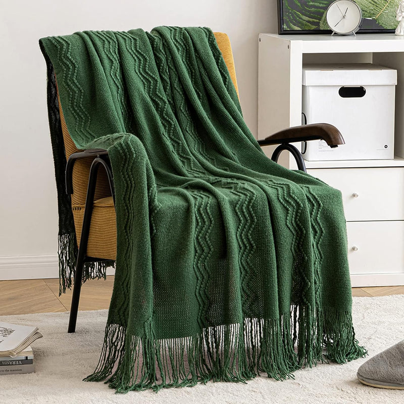 Dark Green Knitted Throw Blanket For Couch Textured Emerald Green Knit Blanket