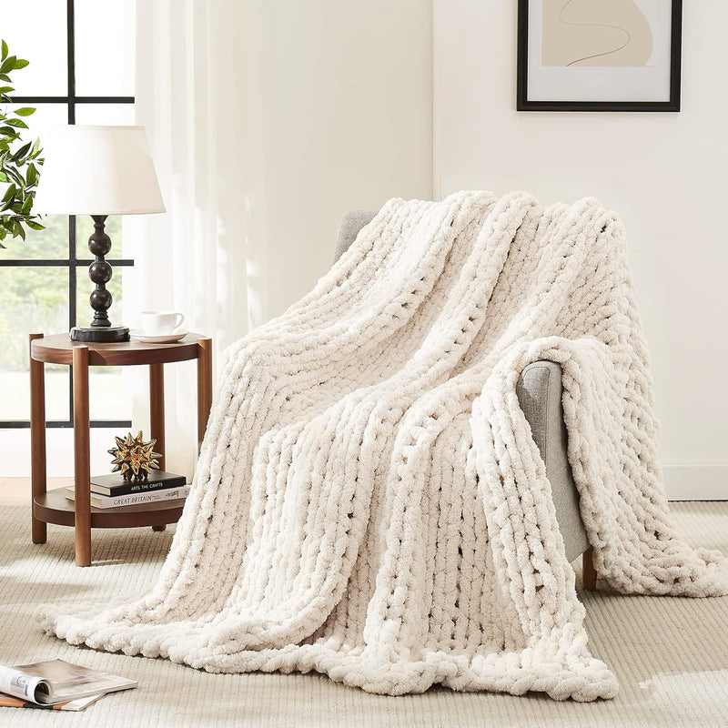 Chunky Knit Blanket Throw,Soft Chenille Yarn Throw Blanket 50X60,Handmade Thic