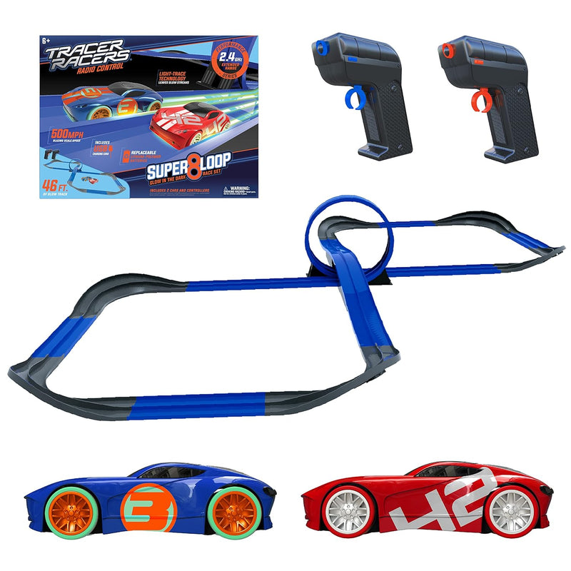 Remote Control Cordless Glow In The Dark High Speed Super 8 Speedway Track Set