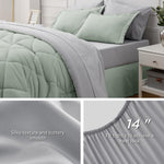 Sage Green Queen Comforter Set - 7 Pieces Reversible Bed Set Sage Green Bed In A Bag Queen With Comforters, Sheets, Pillowcases & Shams, Queen Bedding Sets