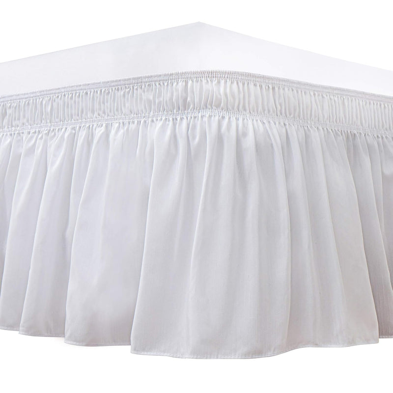 Wrap Around Bed Skirts For Queen Size Beds With Long Drop Of 18", White Elasti